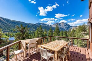 The back deck of a June Lake rental to relax in after a day of fishing.