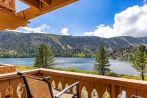 The view of a lake from one of the June Lake Rentals perfect for your next vacation.
