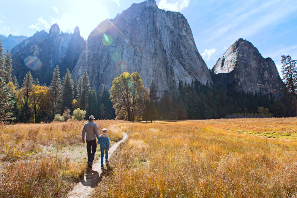 People hiking on a Yosemite National Park day trip.