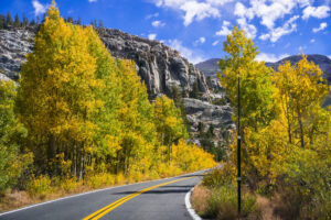 A scenic route in June Lake with stunning fall foliage.