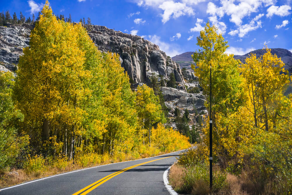 A scenic route in June Lake with stunning fall foliage.