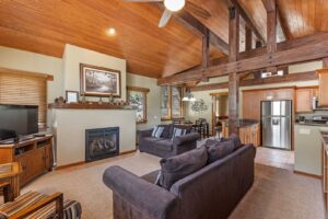 The living area of a June Lake rental to relax in after exploring on boat rentals.