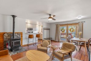 The living area of a June Lake vacation rental to check the weather in.
