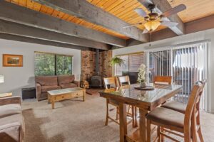 The living area of one of the pet-friendly cabins in June Lake.